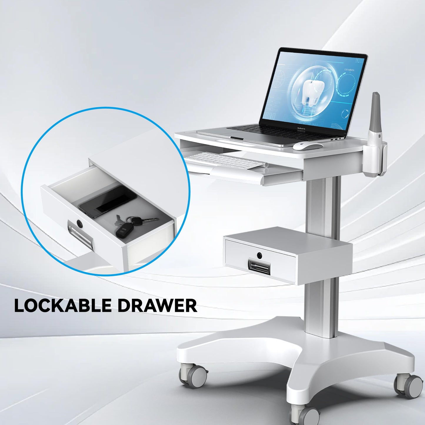 Yedaeop Medical Trolley Cart with Oral Scanner Holder, Mobile Workstation with a Drawer for Hospital Dental Clinics Beauty Salons