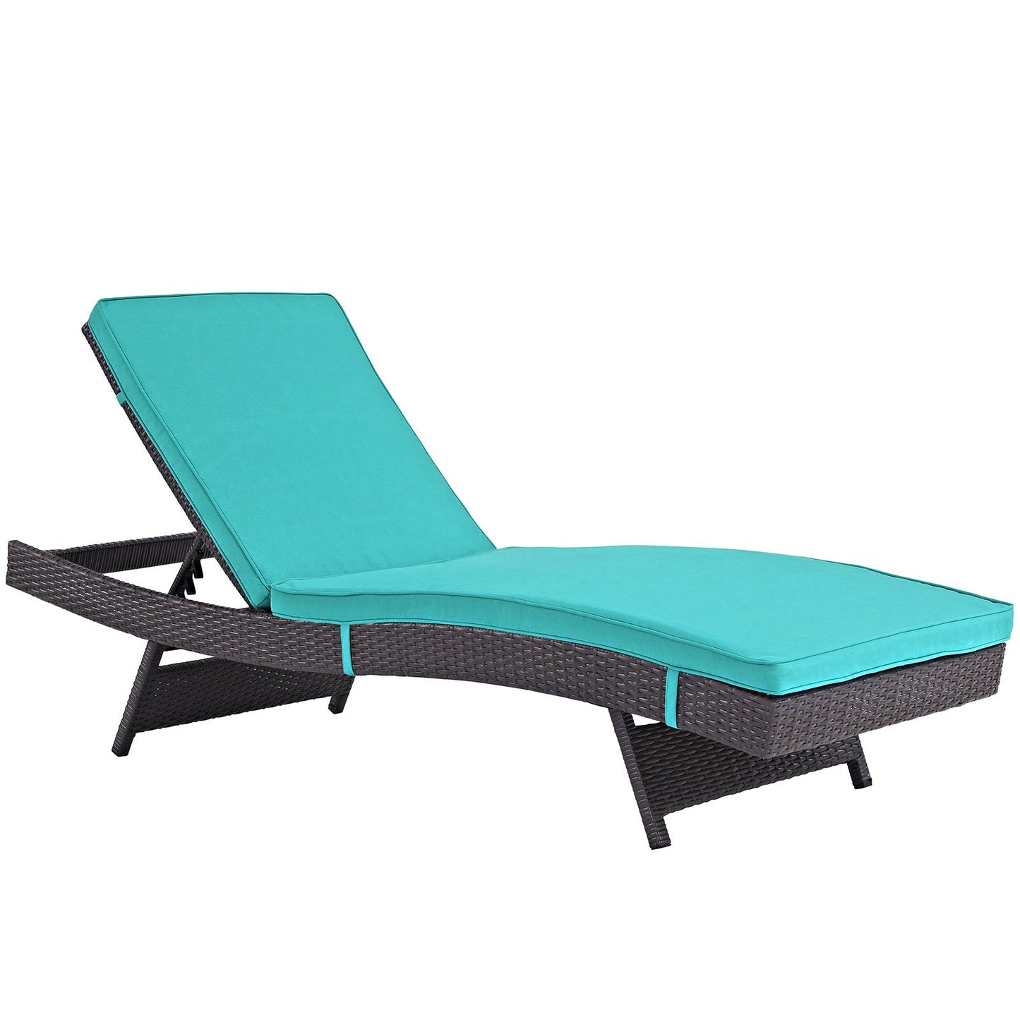 Modway Convene Wicker Rattan Outdoor Patio Chaise Lounge Chairs in Espresso Turquoise - Set of 4