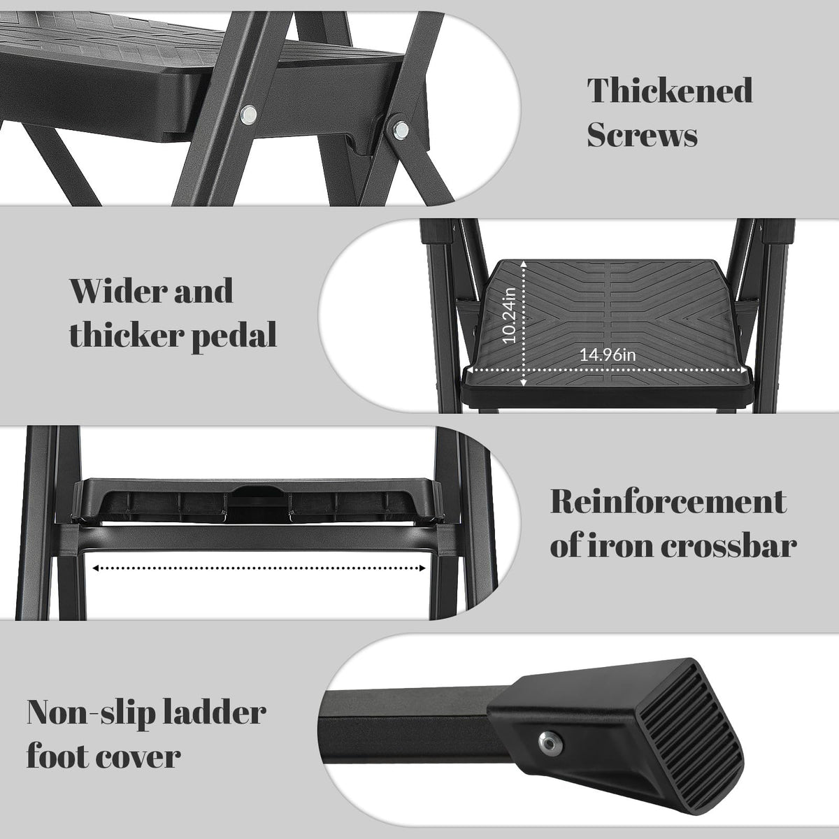 XinSunho 4 Step Ladder, Foldable Handrail & Tool Tray Stool Ladders with Anti-Slip Wide Pedal, 660 lbs Sturdy Steel Ladder for Home Kitchen and Outdoor