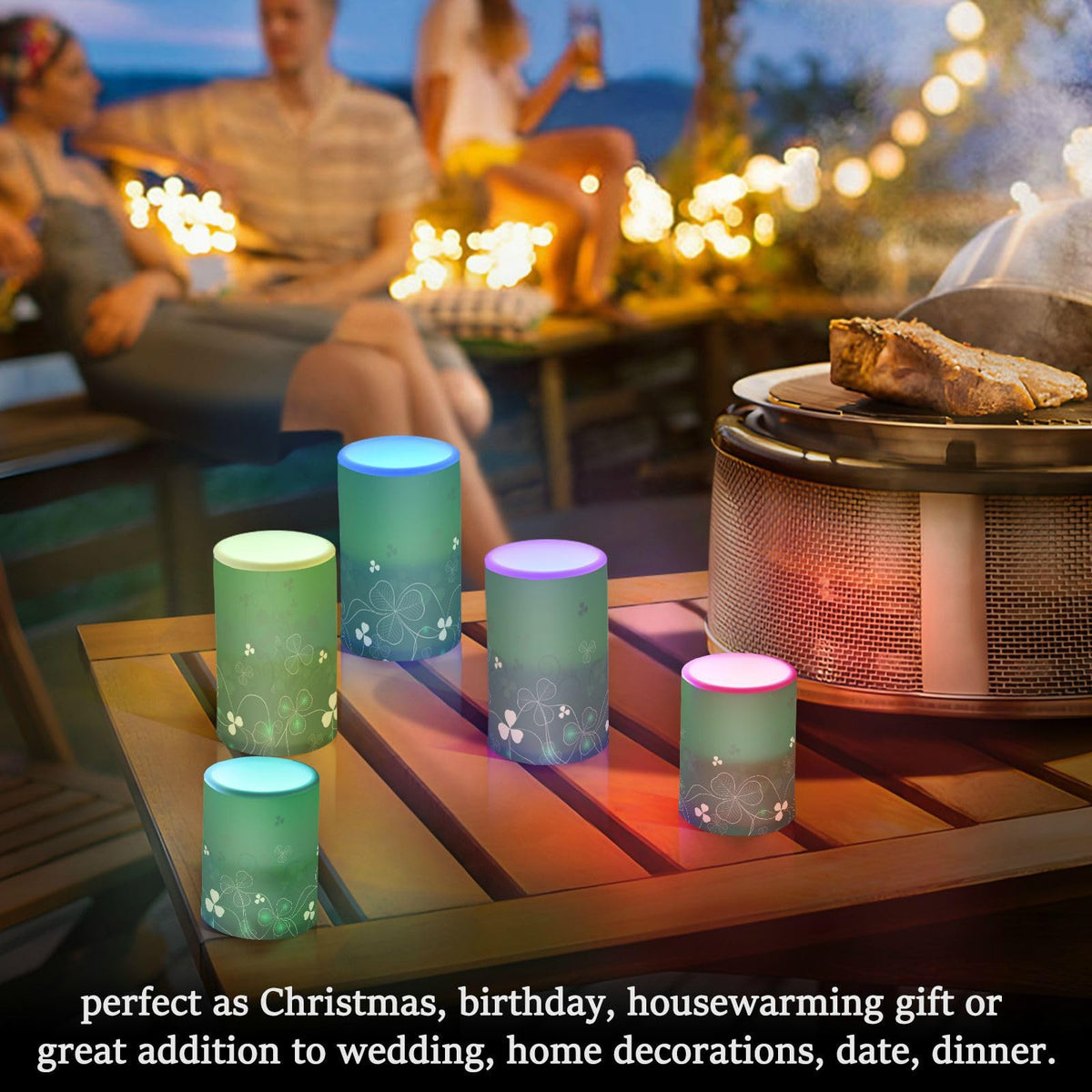 ALAZA Glowing Green Golden Shamrock Flickering Flameless Candles Patrick's Day Battery Operated with Remote Timer,Tea Light Candles LED Pillar Votive Candles Set of 2 for Outdoor Indoor Decorations