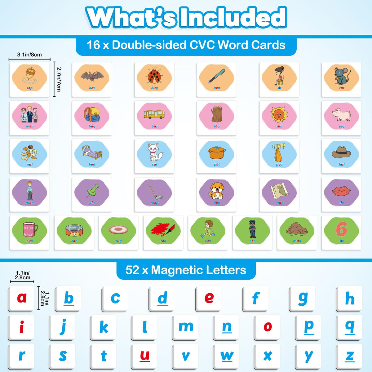 Kasfalci CVC Word Games,Magnetic Letters & Flash Cards,Phonics Games,Alphabet Learning Toys, Refrigerator Fridge ABC Magnets for Kids,Speech Therapy Toys for Toddler,Spelling for Preschool Classroom