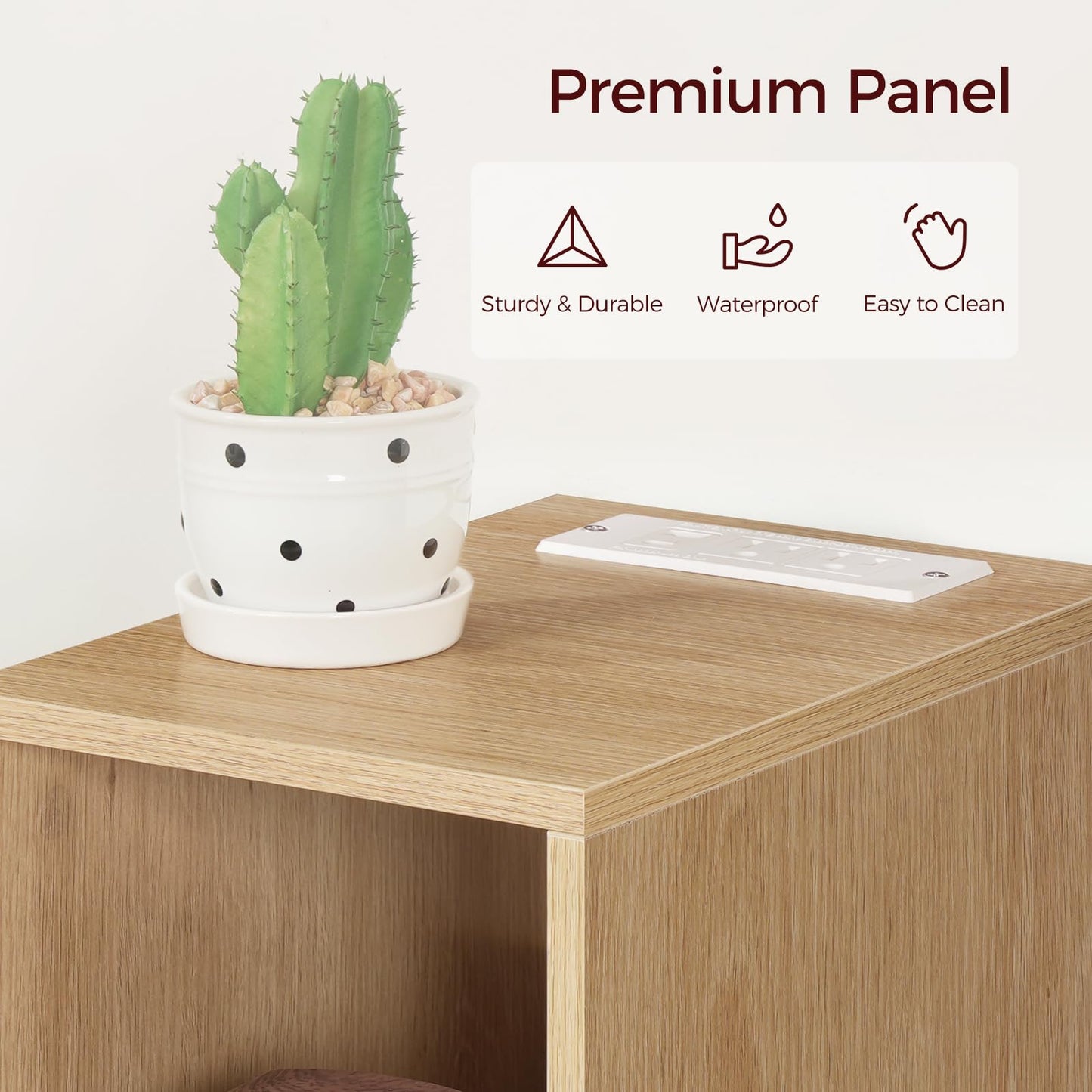 MAHANCRIS Narrow Nightstand, Narrow End Table with Charging Station, Skinny Bedside Table for Small Spaces, Mid Century Modern Night Stand for Bedroom, Living Room, Natural ETNA30E01
