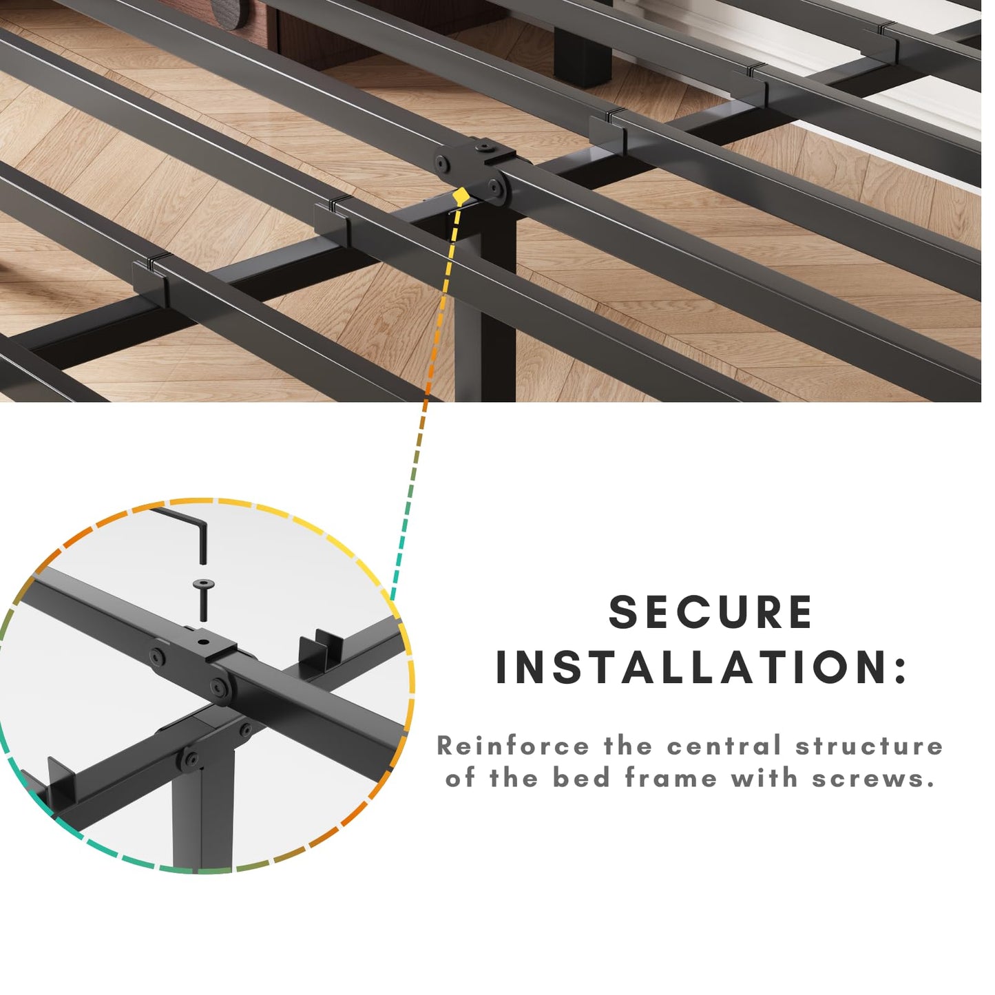 Neslime 18 Inch Full Size Bed Frame No Box Spring Needed, Heavy Duty Metal Platform Bed Frame Full for Heavy People, Easy Assembly, Noise Free, Black