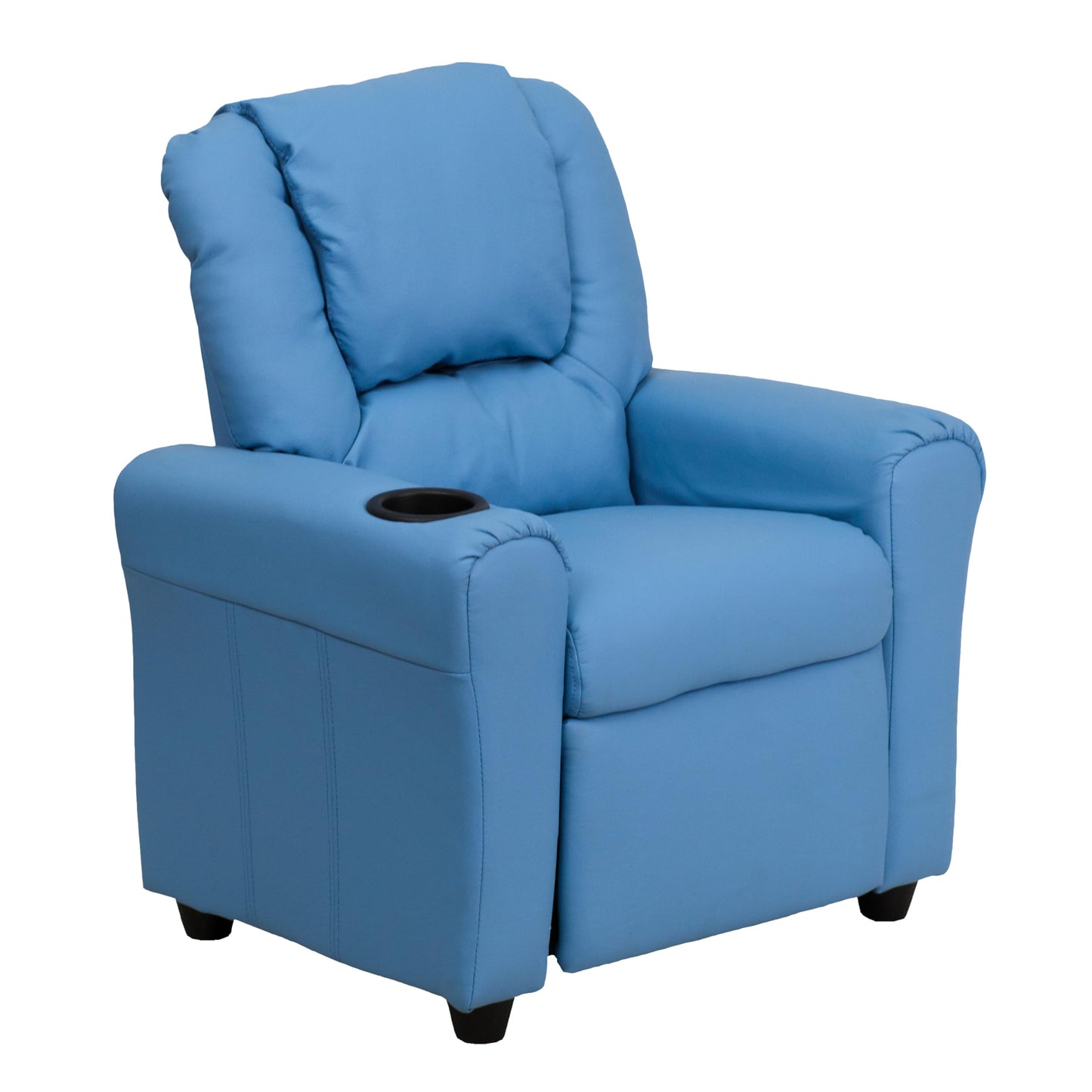 Flash Furniture Vana Vinyl Kids Recliner with Cup Holder, Headrest, and Safety Recline, Contemporary Reclining Chair for Kids, Supports up to 90 lbs., Light Blue