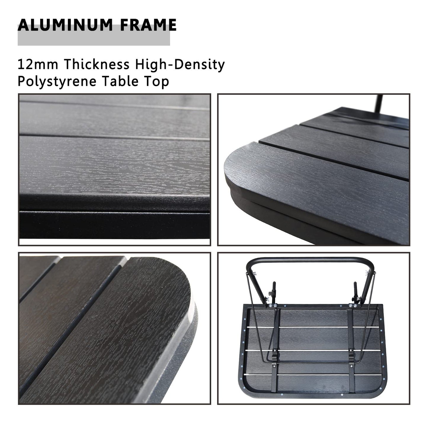 Balcony Railing Table Outdoor Hanging Folding Balcony Bar Table for Railings Patio Hanging Table on Railing Aluminium Metal Side Table Folding Adjustable 23.6"(L) x 15.7"(W) Black Set of 2