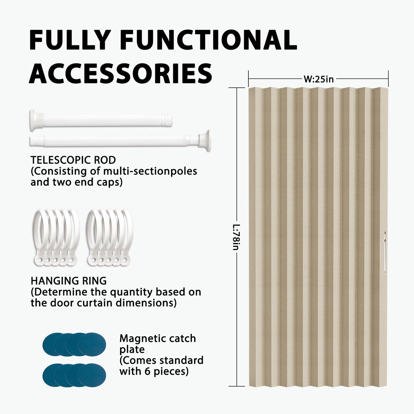 Jilron Accordion Door Curtain Set - 100% Blackout, with Curtain Rod Included, for Bedroom Privacy Protection (Beige-43 W x 78" L+Rod)