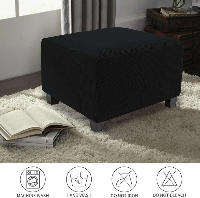 NeColorLife Stretch Ottoman Cover Square Soft Knitted Jacquard Washable Thick