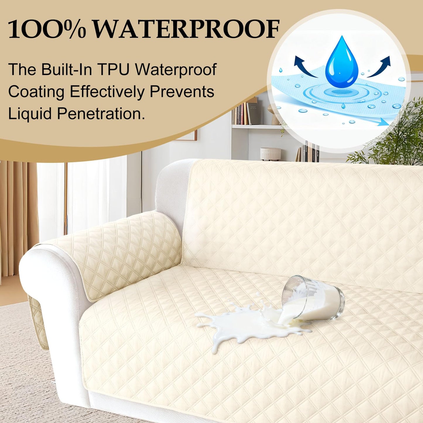 HDCAXKJ Waterproof Sectional Couch Cover L Shaped Sofa Covers Washable Corner Sectional Slipcovers Dog Pet Proof U Shape Furniture Protector with Upgraded Anti Slip Strips (X-Large, Beige)