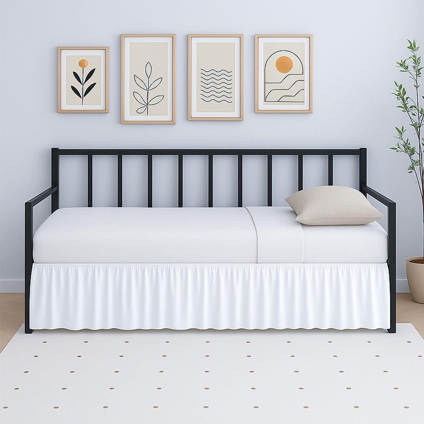 Rajlinen Twin Daybed Skirt, Ruffled 16 Inch Drop with Split Corners, 100% Microfiber, Easy Fit Dust Ruffle for Day Bed with 3-Side Coverage, Soft Decorative Classic Platform Fit, White