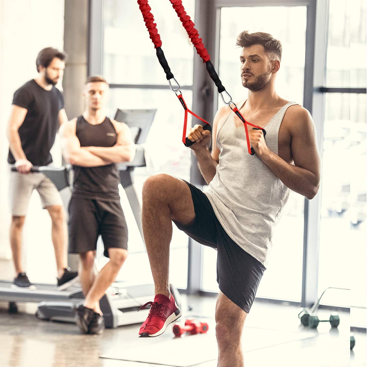 Coolrunner 2 Pair Resistance Band Handles Grips Fitness Strap Wide Design Heavy Duty Cable Handles with Solid ABS Cores, Heavy Gauge Welded D-Rings (4-Piece Set)
