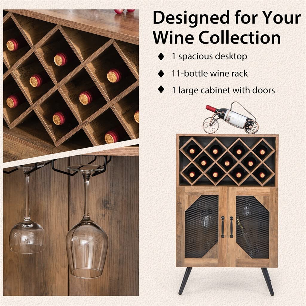 Double Door Kitchen Storage Buffet Sideboard with Wine Rack and Glass Shelf Dining Cabinet (D As Shown)
