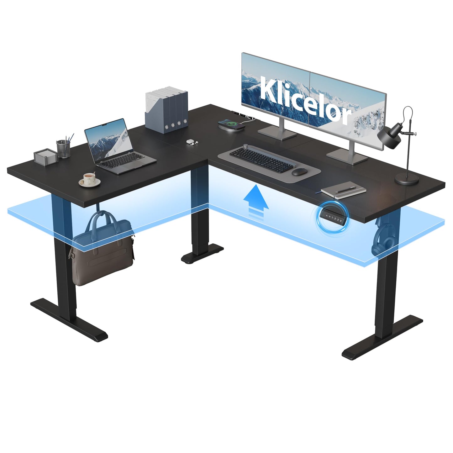 Klicelor L Shaped Standing Desk 59 x 48 Inch, Electric Height Adjustable Corner Desk for Home Office Workstation, Ergonomic Sit Stand Computer Table with Memory Controller, Black