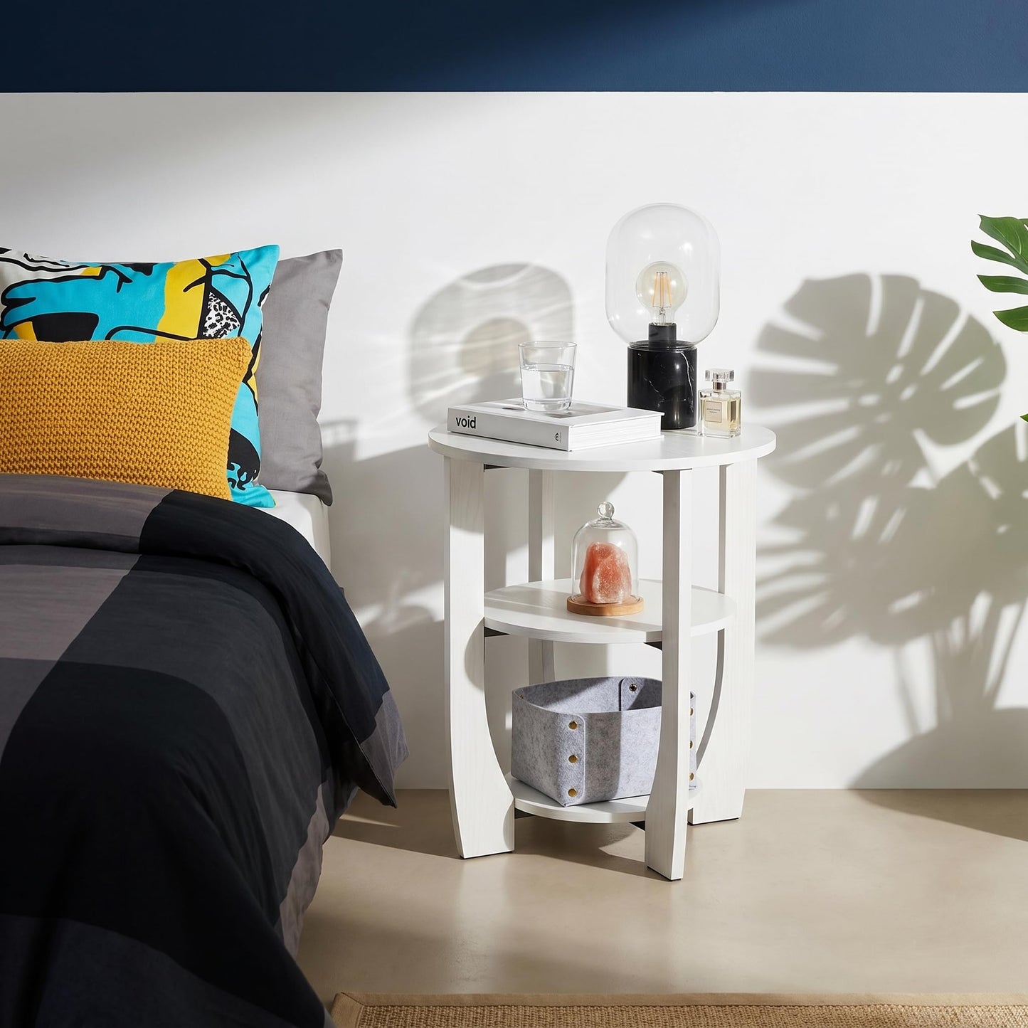 ZEXVIDA Round Side Table, 3-Tier End Table with Storage, 19.7 inch White Accent Table,Nightstand for Bedroom Living Room, Modern Design for Couch, Sofa, Recliner, Small Space