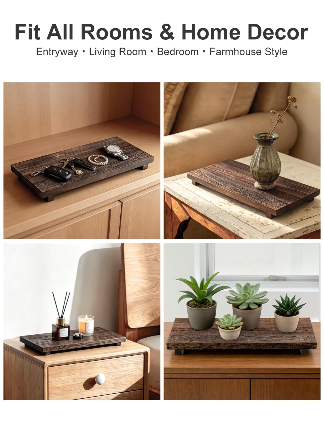 Duseu 16 x 8 inch Wood Riser Pedestal Stand – Farmhouse Large Wood Tray for Kitchen Counter, Bathroom Decor, Sink, Soap Dishes, Plant, Bottles, Candles Display, Jewelry