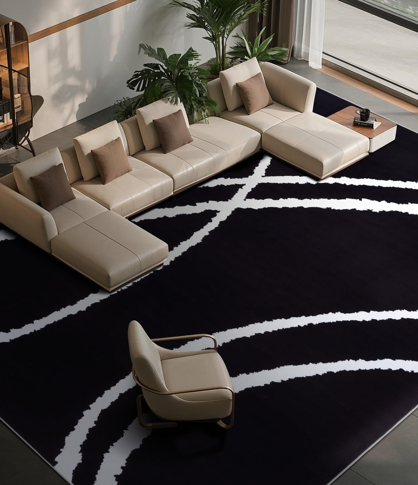 YIHOUSE Black Modern Area Rugs 9x12,Large Black and White Washable Rug for Living Room,Minimalist Striped Area Rug,Thin Abstract Geometric Rug 9x12 for Bedroom,Kitchen,Office
