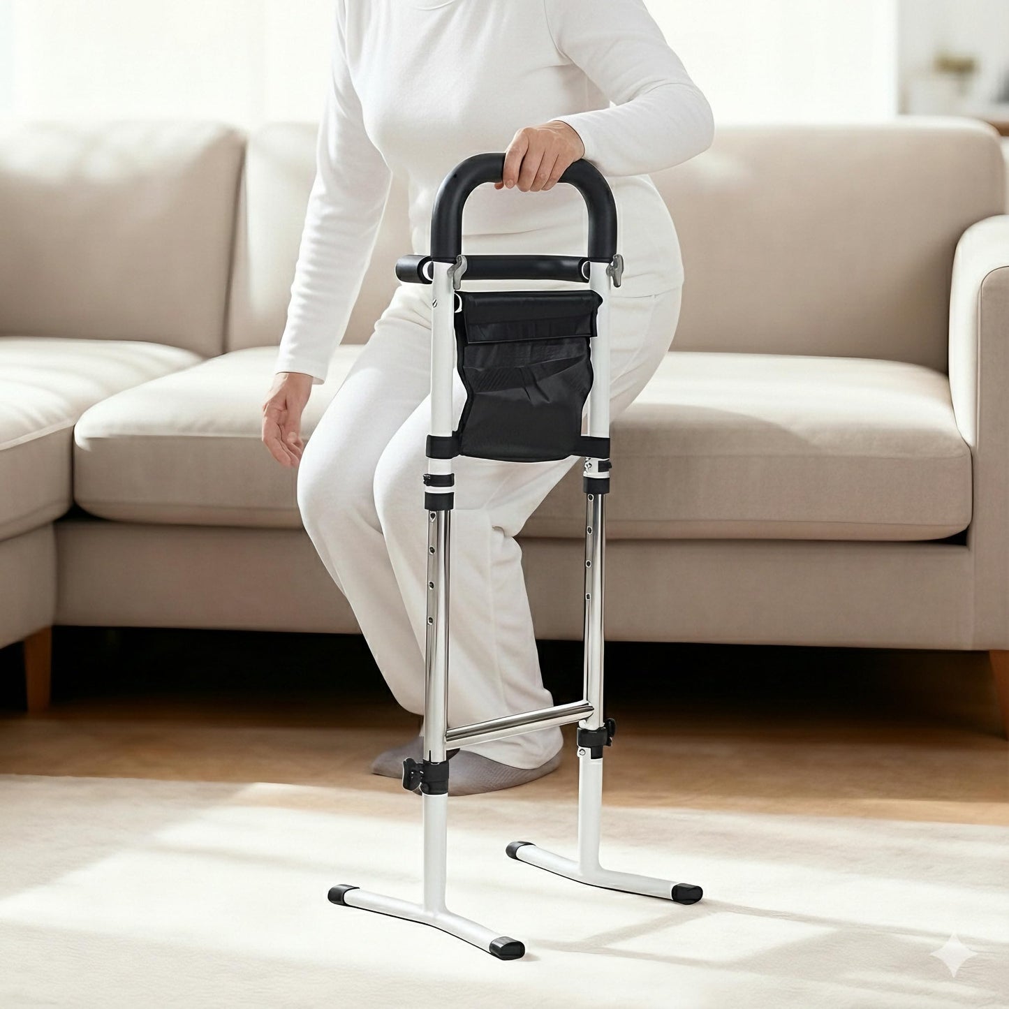 Stand Assist(White)-Movable Standing Aid Rail for Couch, Chair, Bedside, Toilet. Assistance Handle for People with Limited Mobility. Safety Grab Bar for Standing.