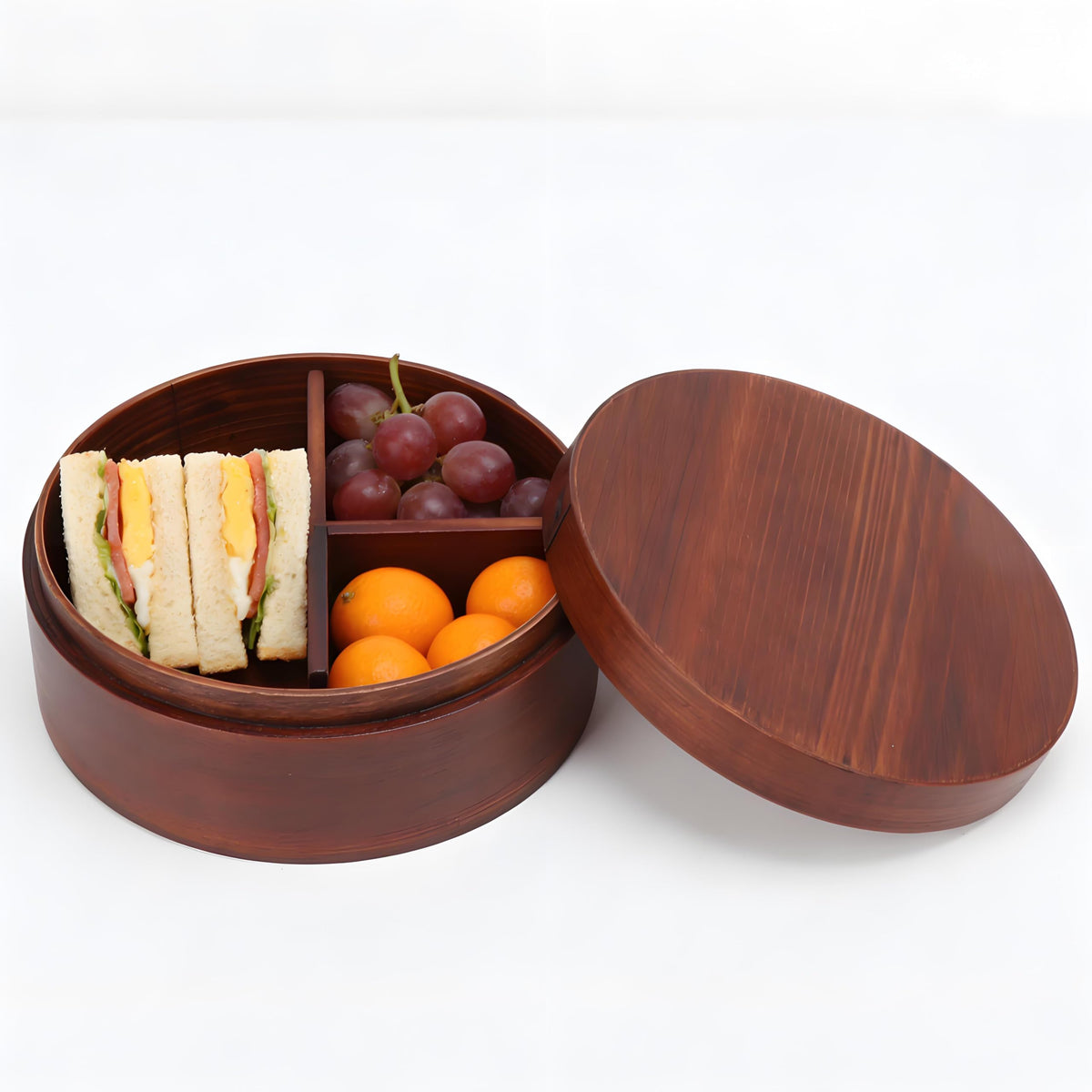 Niiyen Lunch Box Wood Bento Box Round Food Container Snack Organizer Single Level Wooden Storage Box For Office Home Camping Picnic
