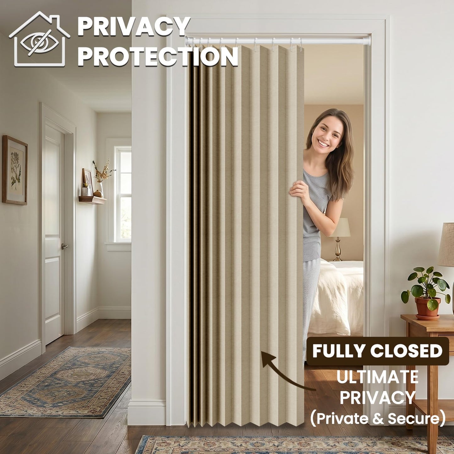 AJAZZ 100% Blackout Folding Door Accordion Door Closet Doors Curtain Invisible Applicable Bedroom Room Living Room Doorway （Cream Yellow 72" W x 78" L 1 Panel