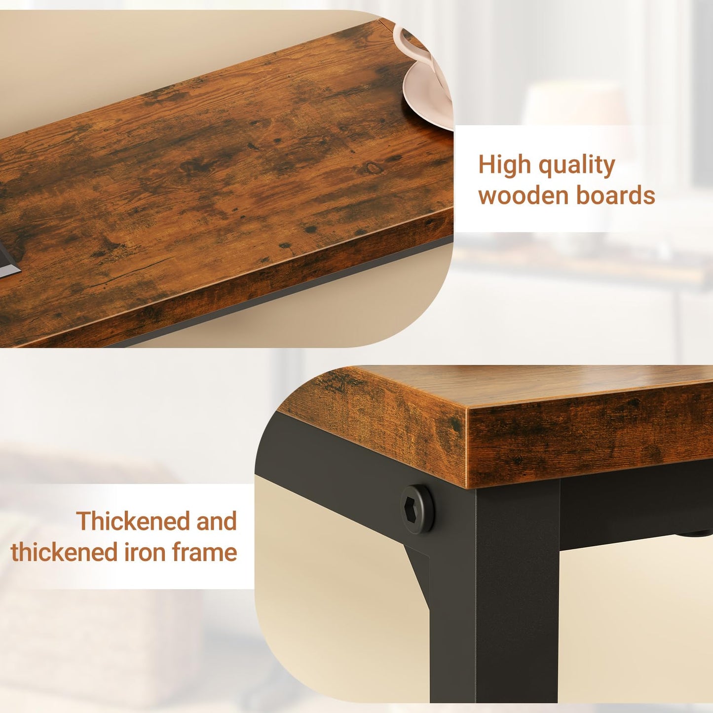 HavenlyYouth 63 Inch Narrow Console Table with 2 Power Outlets, Behind Couch Table with Charging Station, Small Space Sofa Behind Table for Living Room, Entryway, Hallway, Rustic Brown