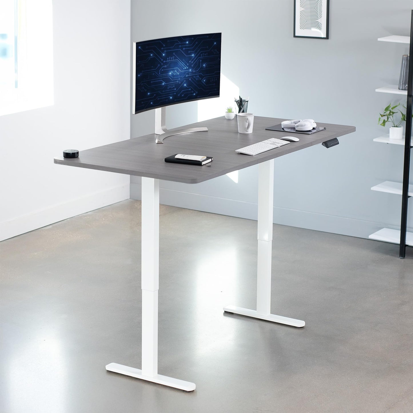 VIVO Electric 71 x 36 inch Standing Desk, Dual Motor Memory Controller Height Adjustment, E2B Series, Dark Gray Top White Frame, DESK-KIT-E2W7G-36