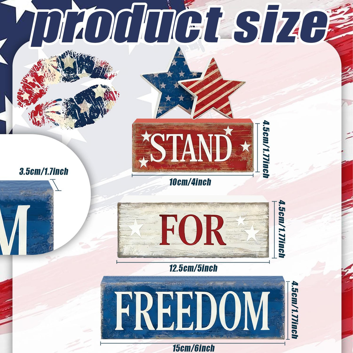 4th of July Table Decorations Patriotic Memorial Day Tiered Tray Decor Wooden Stars Block Signs Independence Farmhouse 250th July Fouth Centerpiece for Tables Wooden Sign for Home Decor