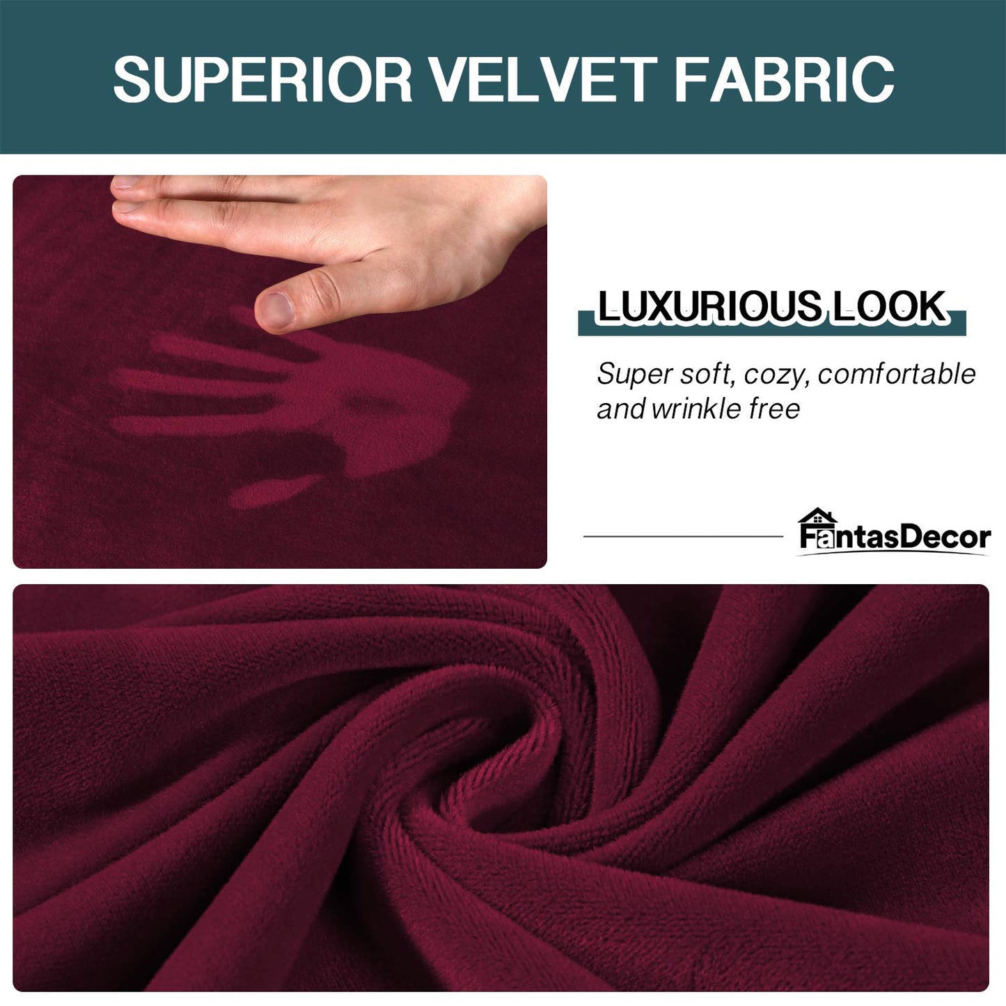 FantasDecor 3 Piece Sofa Covers Velvet for 2 Cushion Couch Stretch Loveseat Slipcover with Individual Seat Elastic Furniture Protector for Pets (Loveseat,Burgundy)