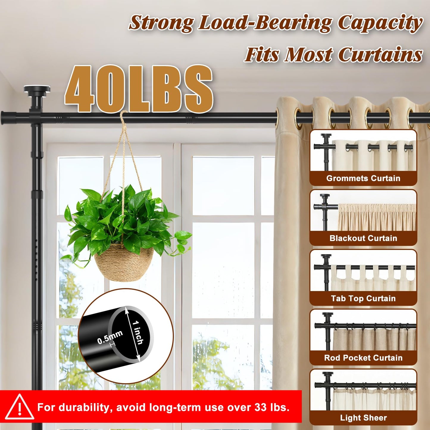 Fazlino Room Divider No Drilling, 28-140 Inch Wide Adjustable Curtain Rod, 4-10ft Height Heavy Duty Partition Space Separator, Freestanding Tension Rod for Room Separation, Black