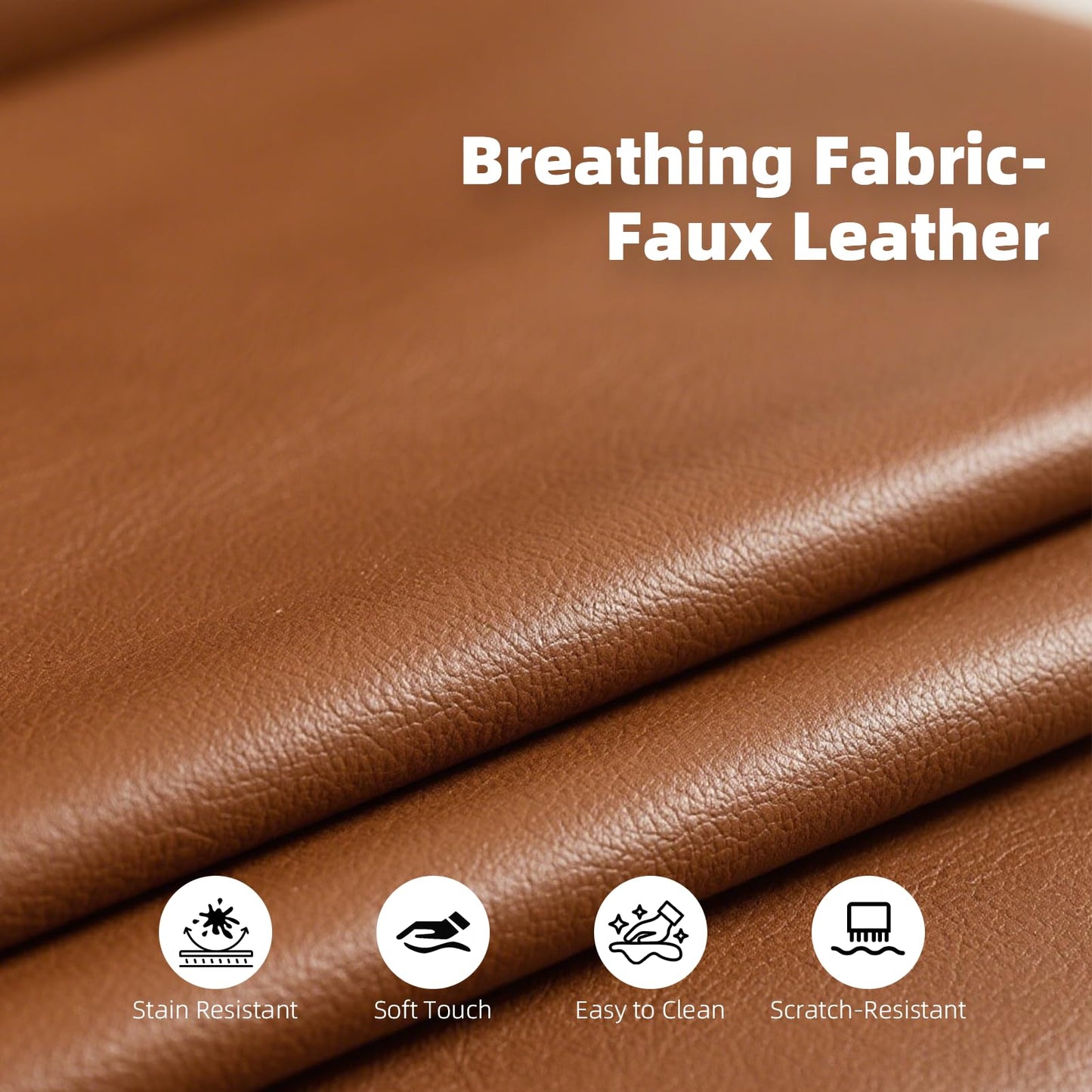 Tbillionnext Upholstered Accent Sofa, Modern Faux Leather Chair with Hidden Foldable Tray & Side Pocket, Rear Contour Arm Design, Small Accent Sofa for Bedroom, Brown