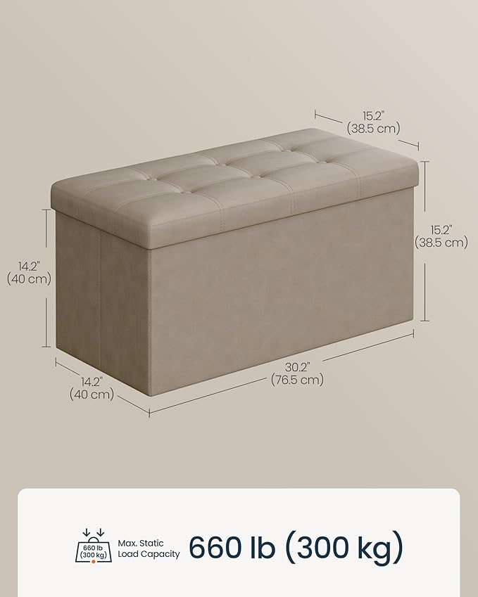 SONGMICS Home Storage Ottoman, Removable Lid, Foldable Foot Stool, PU Leather