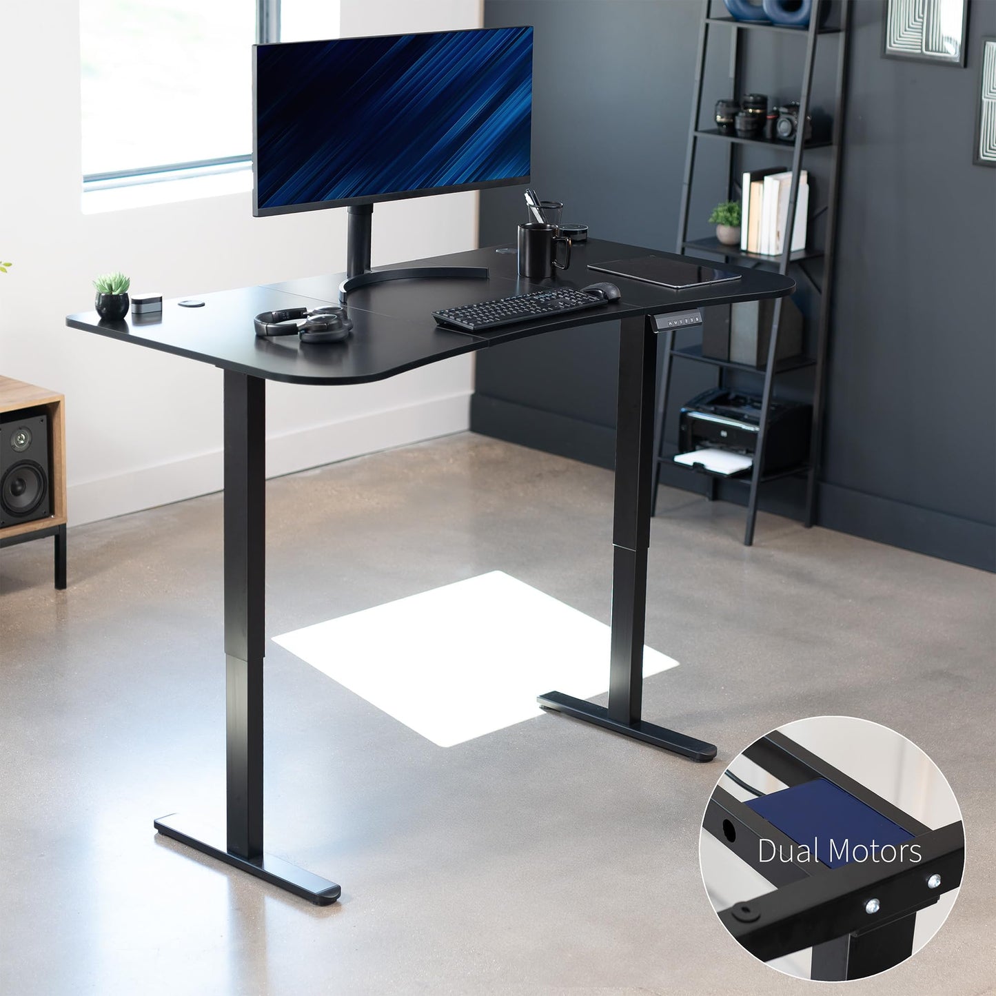 VIVO Electric 63 x 32 in Dual Motor Standing Desk, Memory Height Adjustment, E2B Series, Black Carbon Fiber Top Black Frame, DESK-KIT-E2B1R