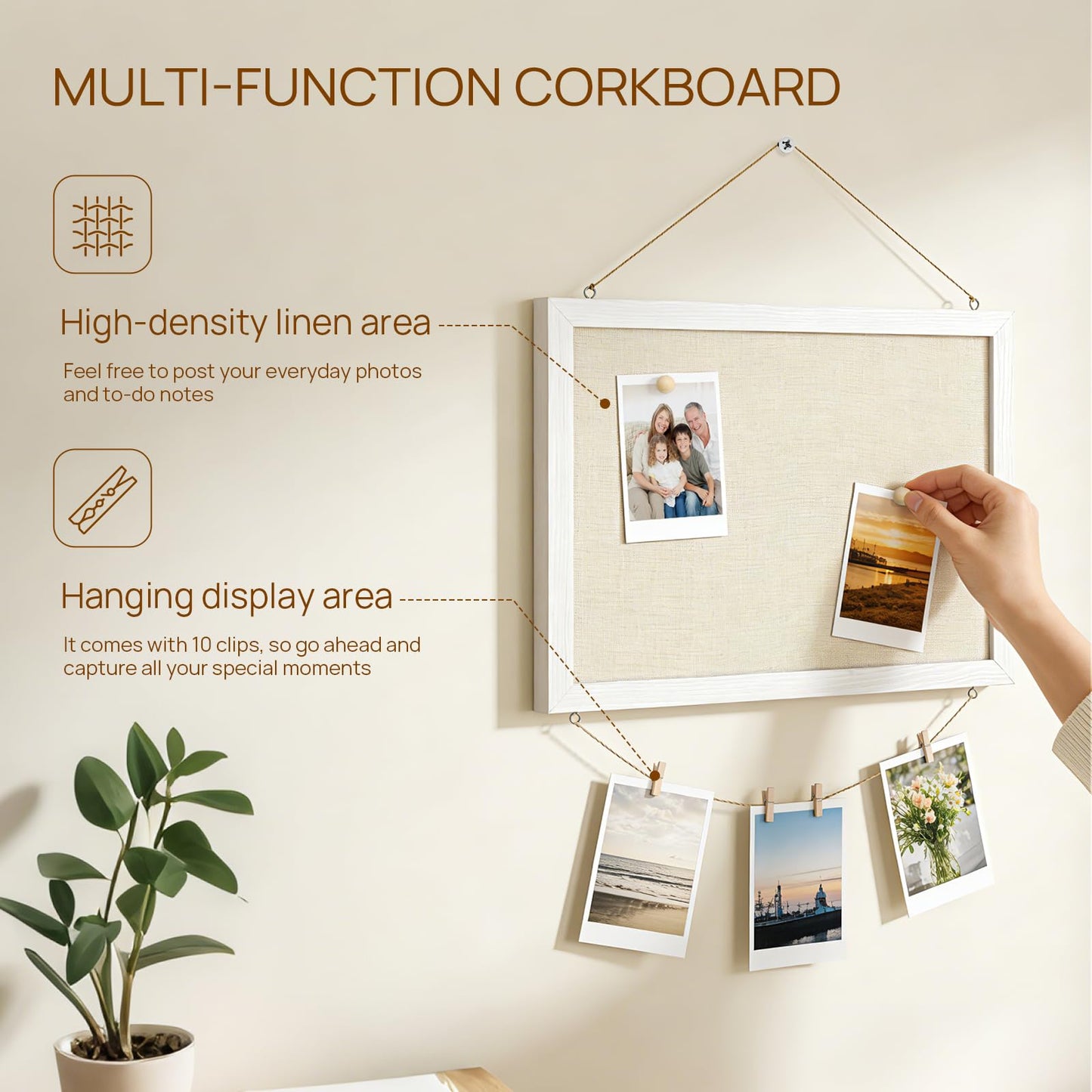DOLLAR BOSS Bulletin Boards with Linen 1-Pack 16''X 12'' Double-Sided Cork Board for Walls Wood Framed Bulletin Boards, Small Pin Board for Home Kitchen Office Decorative Hanging 10 Pushpins