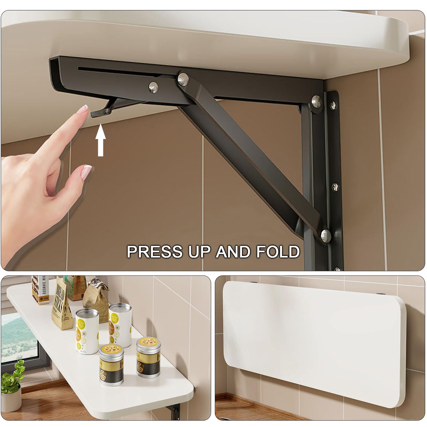 Wall-Mounted Folding Table Space-Saving Table for Small Rooms Home Office Laundry Kitchen Wooden Finish 50x20cm (19.7x7.8in) - Compact Design Easy Installation