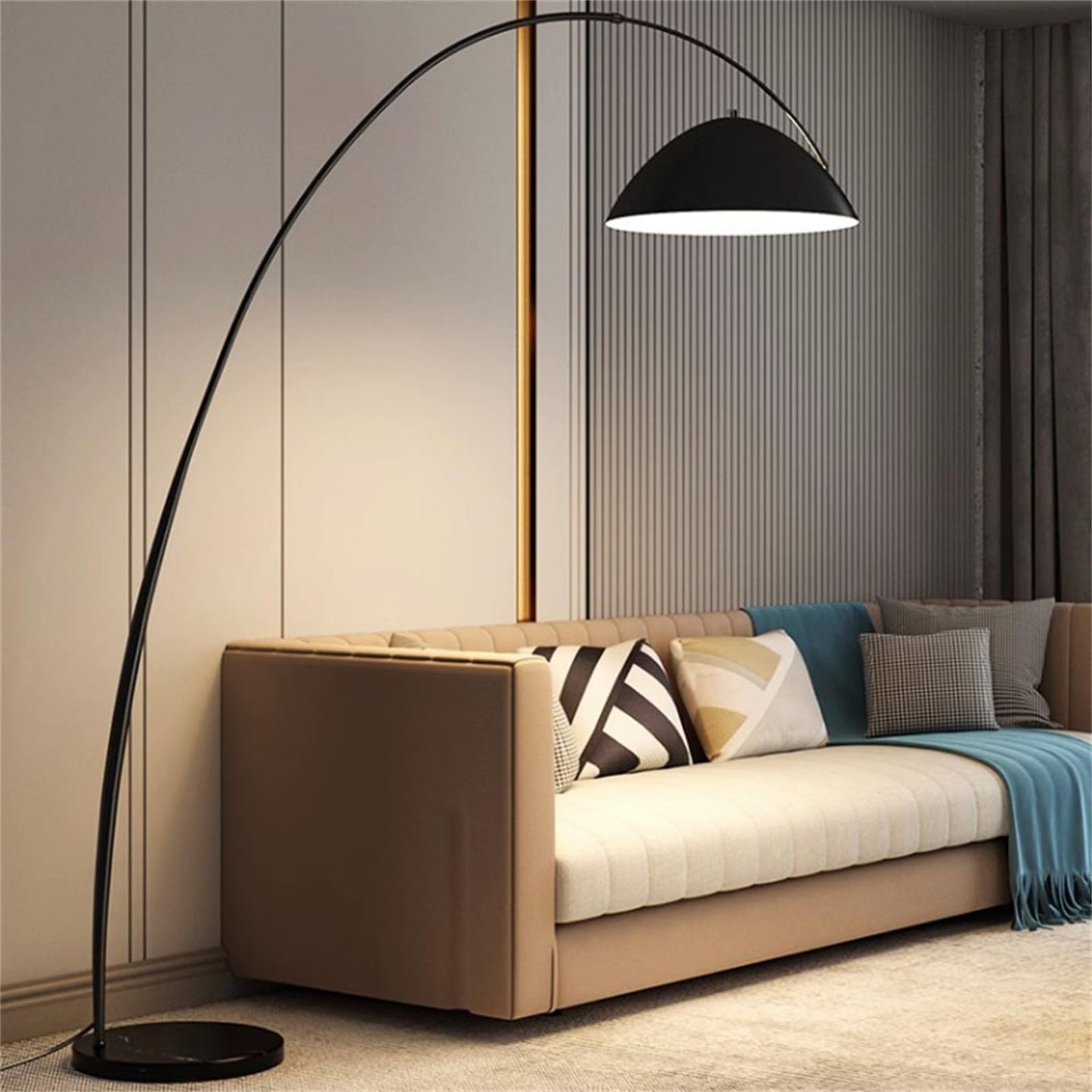 GKOKG Floorps,with Table Arc Floorp for Liviroom, Marble Base Standingp - Black with Adjustable Shade, Industrial Tallp Metal Material, Readingp for Bedroom Couch Sofa Desk
