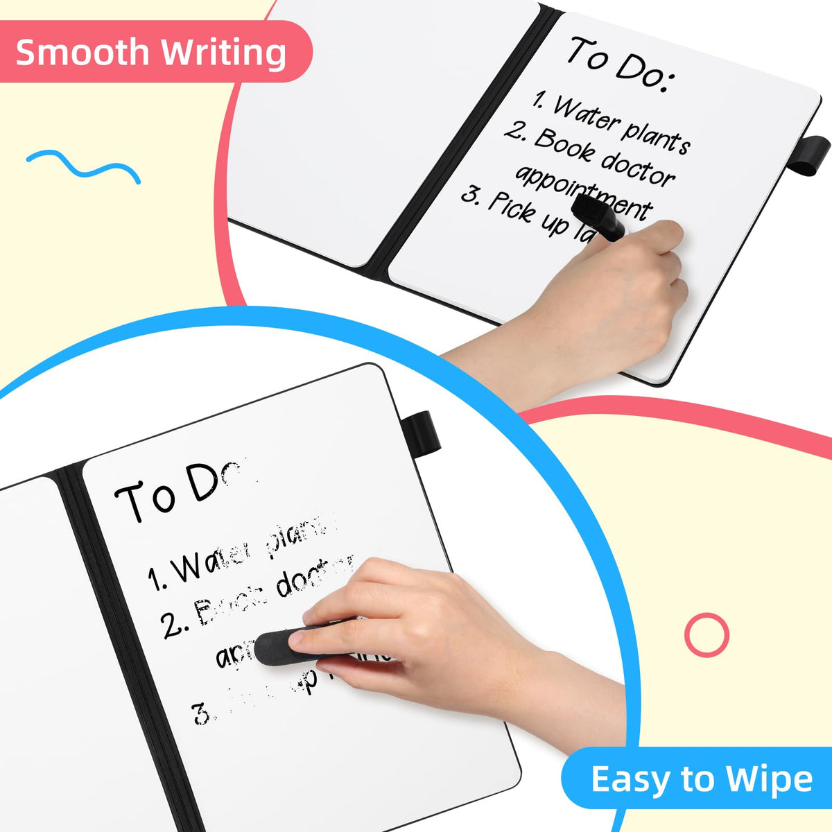 AGM Portable White Board Dry Erase Notebook, 8.4" x 6" Double Sided Folding Whiteboards with 3 Pens, Small Travel Dry Erase Board Skin-Friendly Material for Study, Meeting, Planning, Rose Pink