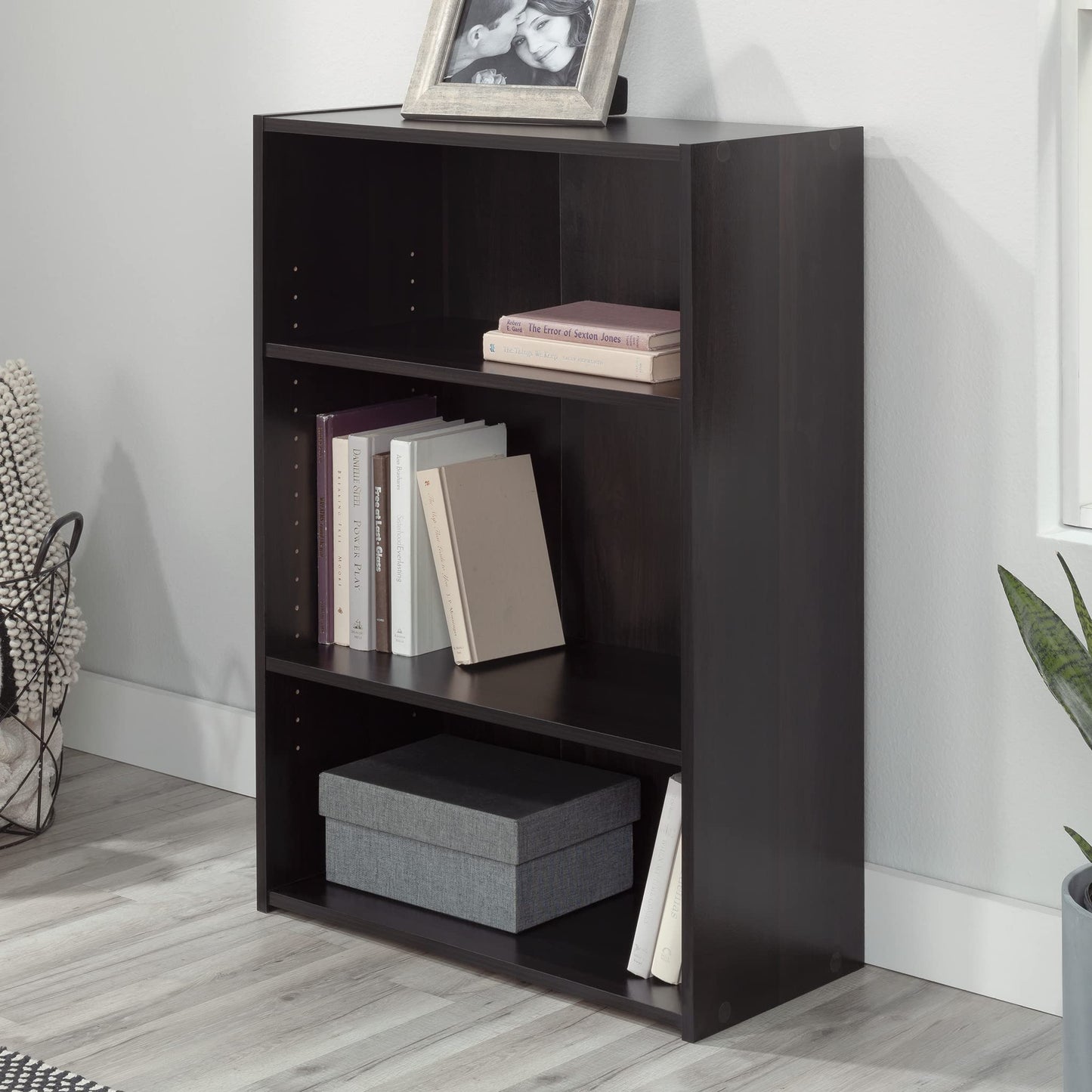 Sauder Beginnings 3-Shelf Bookcase, Bookshelf with Adjustable Storage Shelves, in Med Wood Finish
