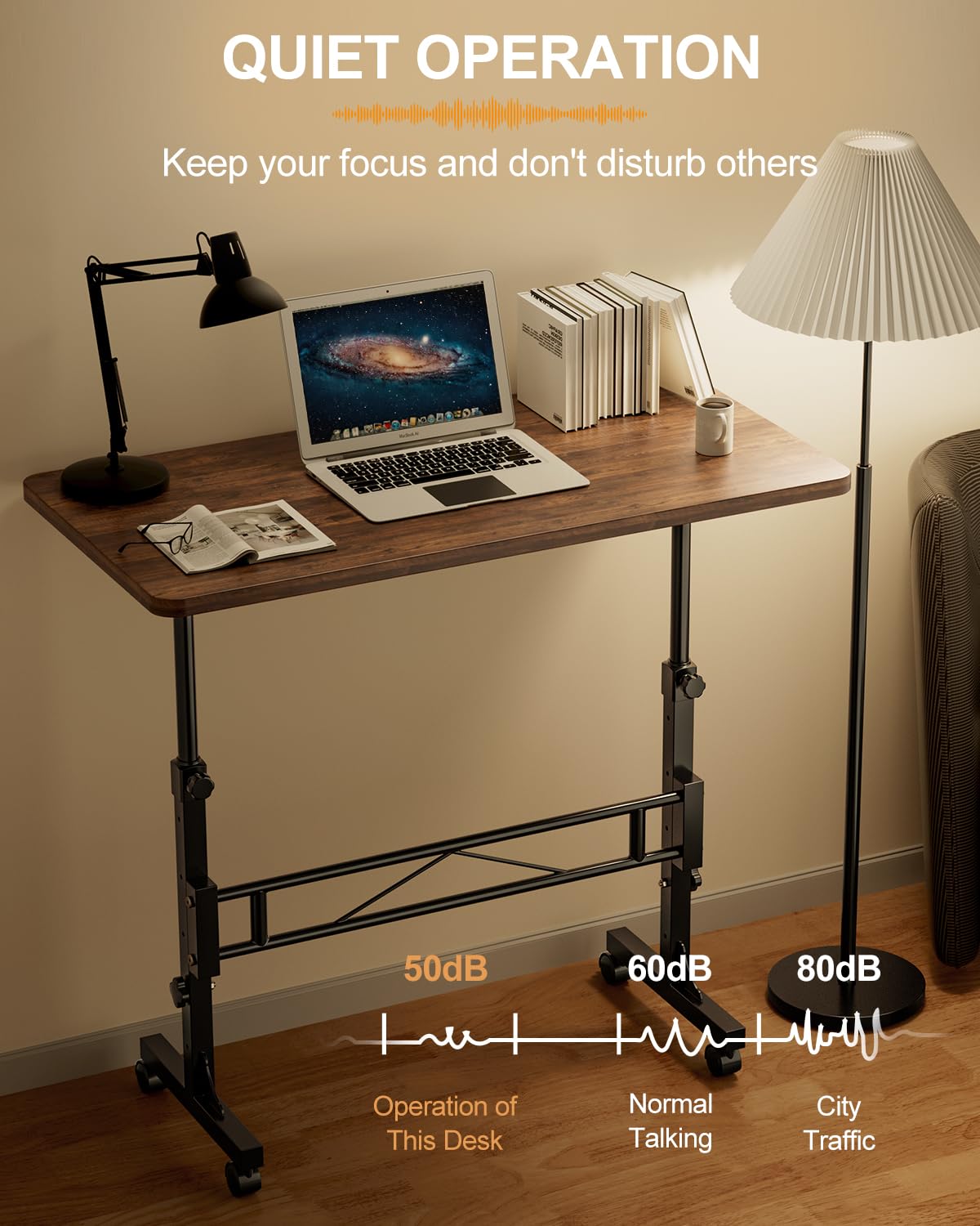 Amztabler Small Standing Desk Adjustable Height, Mobile Stand Up Desk with Wheels, 32 Inch Portable Rolling Desks Conference Room Tables for Walking Pad Treadmill Wood Rustic