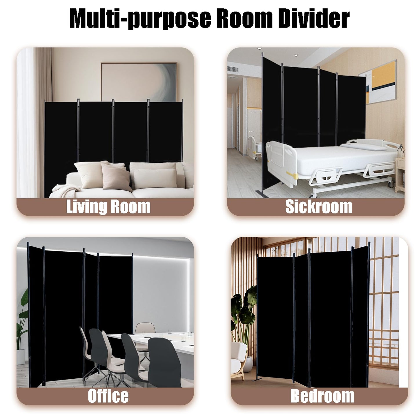Room Divider-Folding Privacy Screens, 6 ft Partition Room Dividers Wall for Separation, Home, Office, Classroom, Studio (Black, 4 Panel)