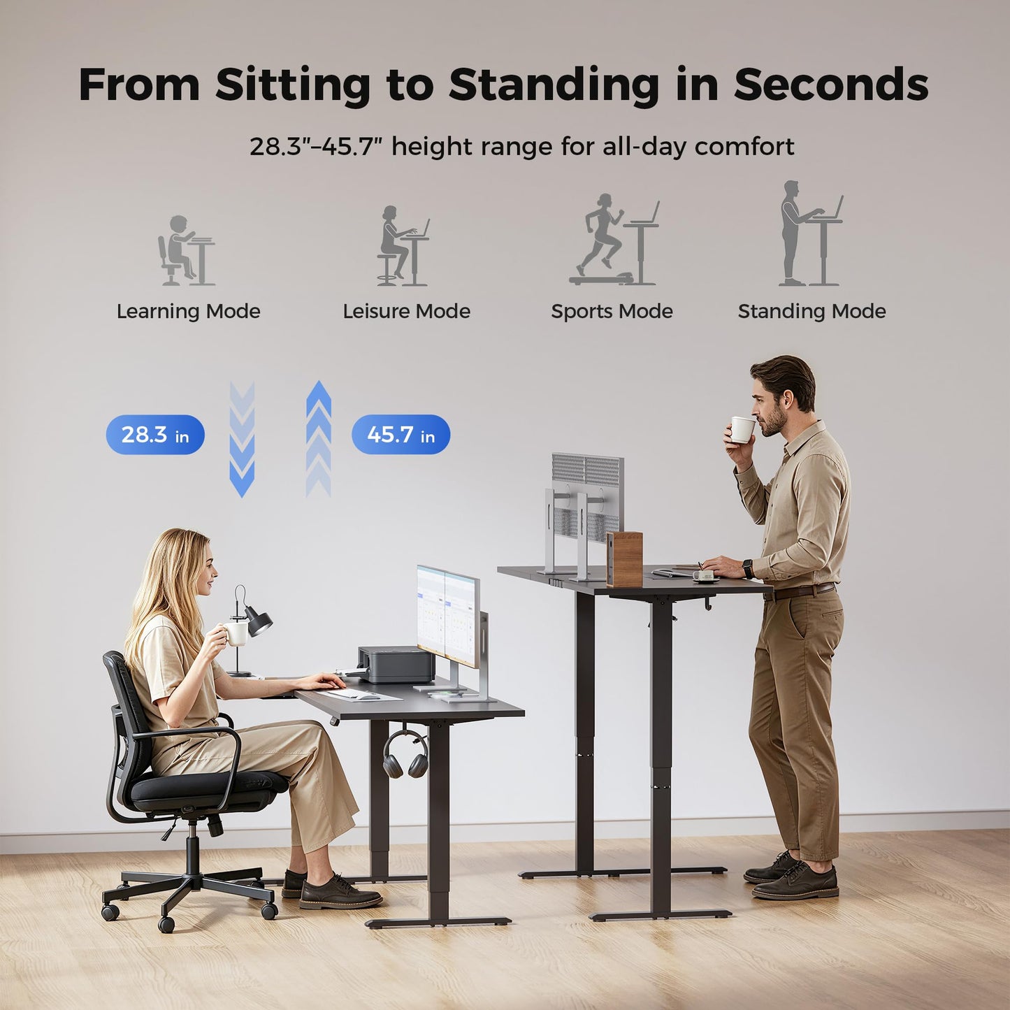Agilestic 55 Inch Reversible L Shaped Standing Desk, Electric Height Adjustable Desk with Memory Preset, Sit Stand Up Computer Workstation for Home Office, Splice Board, Black