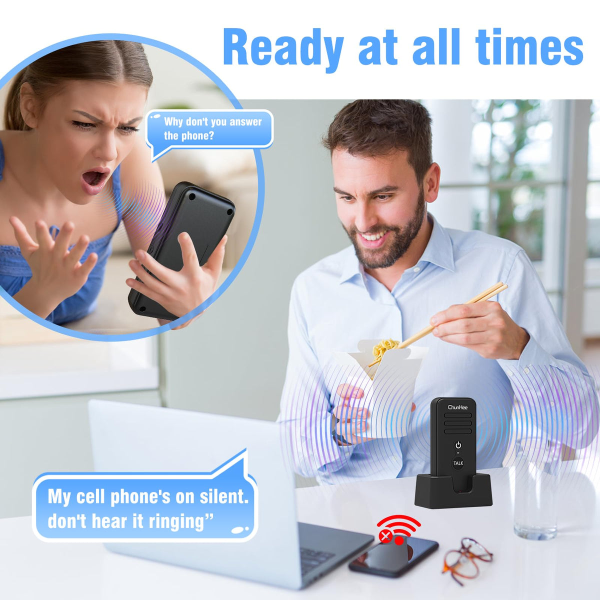 ChunHee Intercoms Wireless for Home, Upgraded Long Standby 16 Channels Caregiver Wireless Intercom System for Elderly 1640ft Portable Intercom Two Way Room to Room Communication Intercom for Home Use