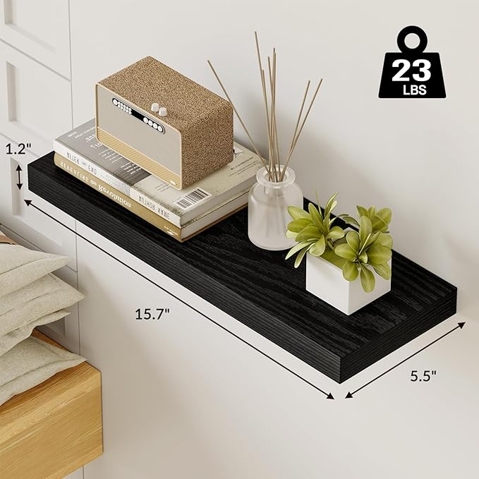Fixwal Black Shelves, 15.7in Floating Shelves, Farmhouse Shelf Wall Decor