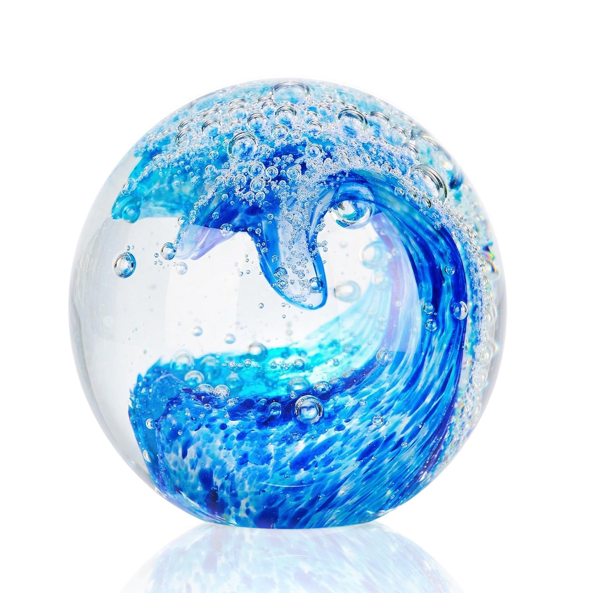 XLSJGYP Crystal Ball Blown sea Glass Art Ornament Collectible Paperweight Figurines Spere Statues for Home Office Decor a Gift for Ocean Lovers Perfect for Men Women (Sky Blue-Crystal Ball)