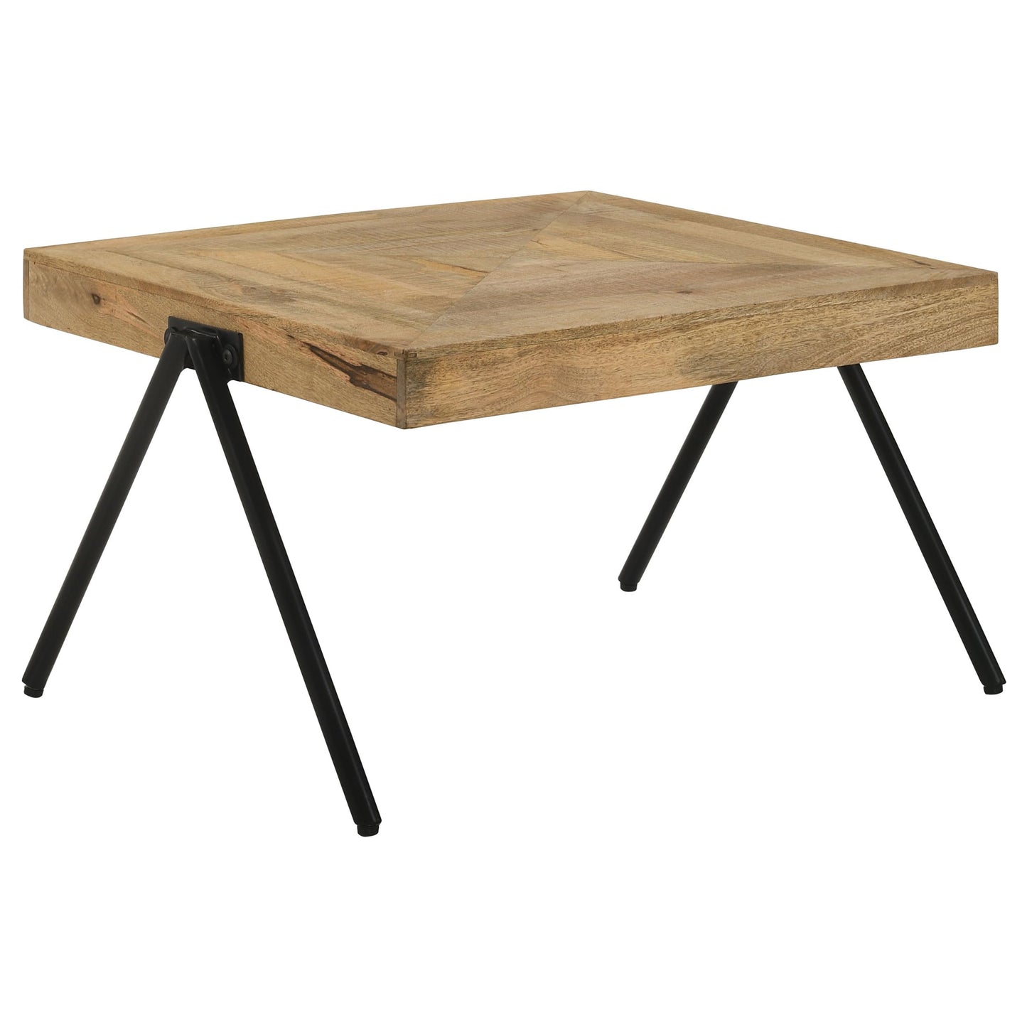 Coaster Home Furnishings - Avery - Solid Mango Wood - Rectangular Coffee Table with Natural Finish, Iron Base, V-Shaped Legs, Beveled Edges - Living Room - 30 Inch - Natural Tone - 724318