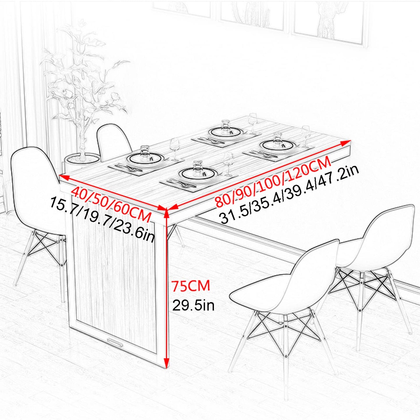 Wall Desk Wall Mounted Folding Dining Table for Small Spaces Multi-Function Wall Mounted Folding Table Home Office Murphy Desk Folding Kitchen Table for Office, Bedroom, Kitchen
