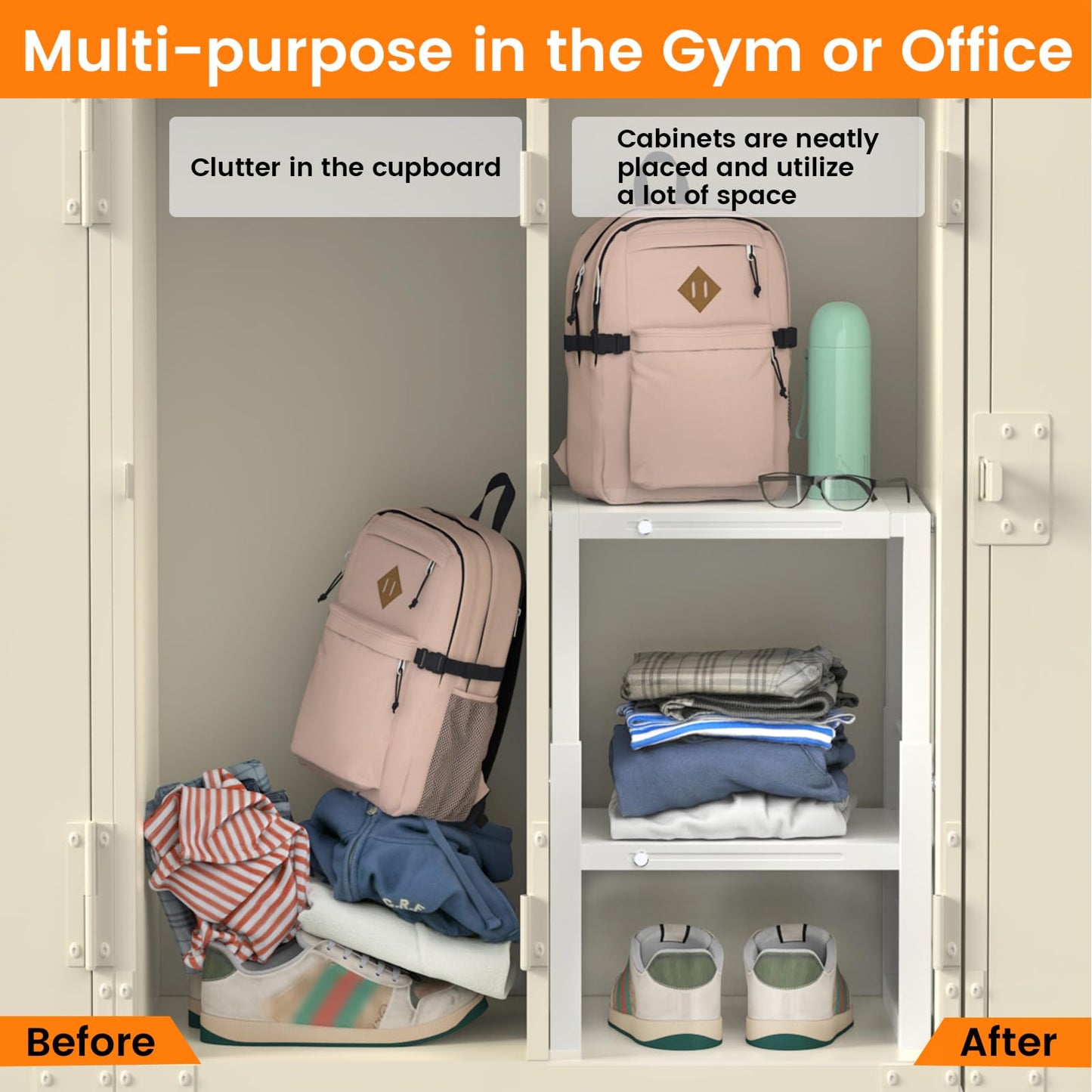 LIDTOP Locker Organizer Shelf, Metal Adjustable Width and Height, Ideal Locker for School, Office, and Gym Lockers, Extends Locker Accessories Storage Organization, White
