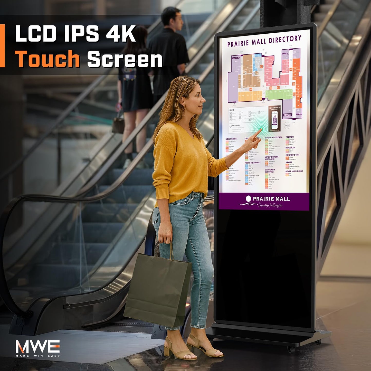QIXZOCV MWE 43 Inch 4K Touchscreen Kiosk, Indoor Floor Standing Digital Signage Displays, Advertising Display LCD Totem, Interactive Display Poster Android System with Auto Media Player