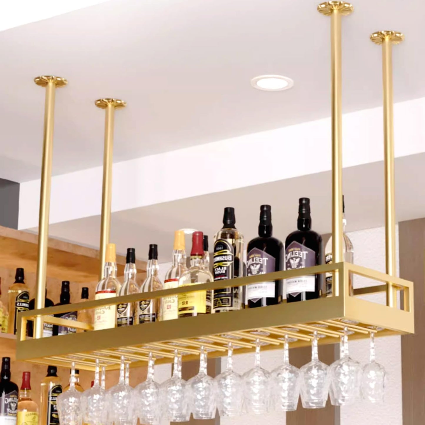 MISTRARA Ceiling Wine Rack, Adjustable Height Gold Multi Functional Hanging Wine Glass Rack, Large Capacity Wine Rack, for Bar, Kitchen, Cafe Wine Bottle Storage (Size : 60 * 35cm)