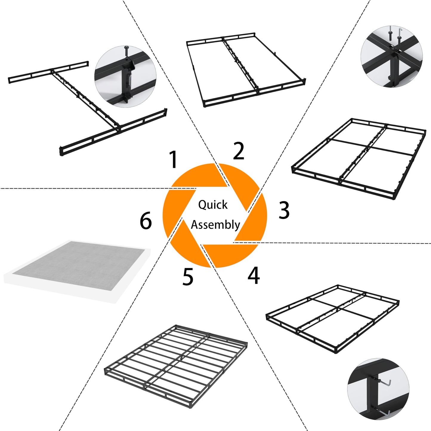 Snaye Full Size Box Spring Bed Base 9 Inch, 3000lbs Heavy Duty Box Spring Full Metal Mattress Foundation with Fabric Cover, Tool-Free Easy Assembly, Noise Free