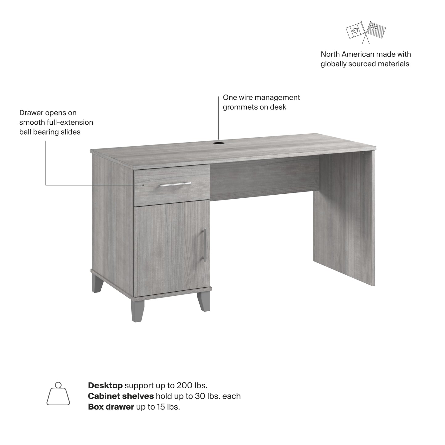 Bush Home 54-Inch Office Desk with Drawer and Storage Cabinet, Computer Desk with Box Drawer and Adjustable Shelf, Home Office Workstation Furniture, Somerset Collection, Platinum Gray