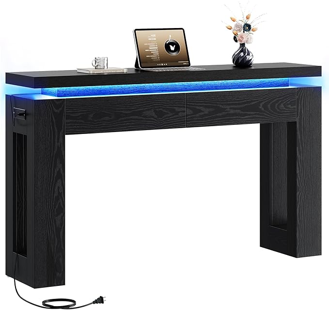 LIKIMIO Console Table with Drawers, Modern Entryway Table with LED Lights and
