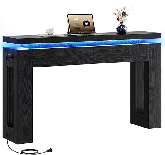 LIKIMIO Console Table with Drawers, Modern Entryway Table with LED Lights and